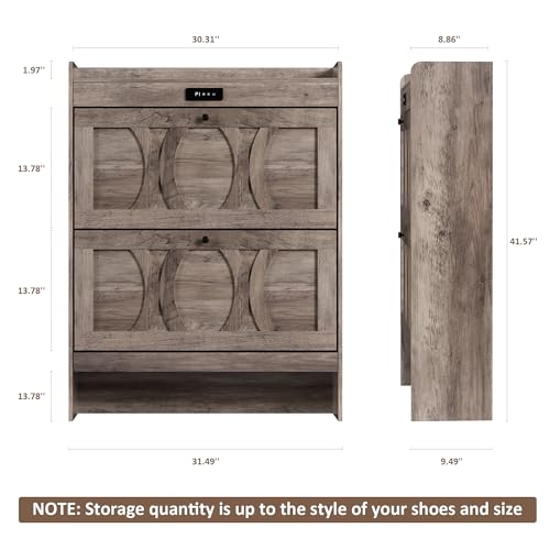 Rustic White Shoe Storage Cabinet with 2 Flip Drawers O92155