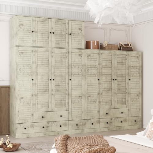 Light Brown 10 Shelves 4 Drawers Wooden Wardrobe Armoire W4624