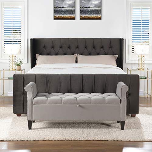 Silver Gray Queen Size Upholstered Bed Frame W62225