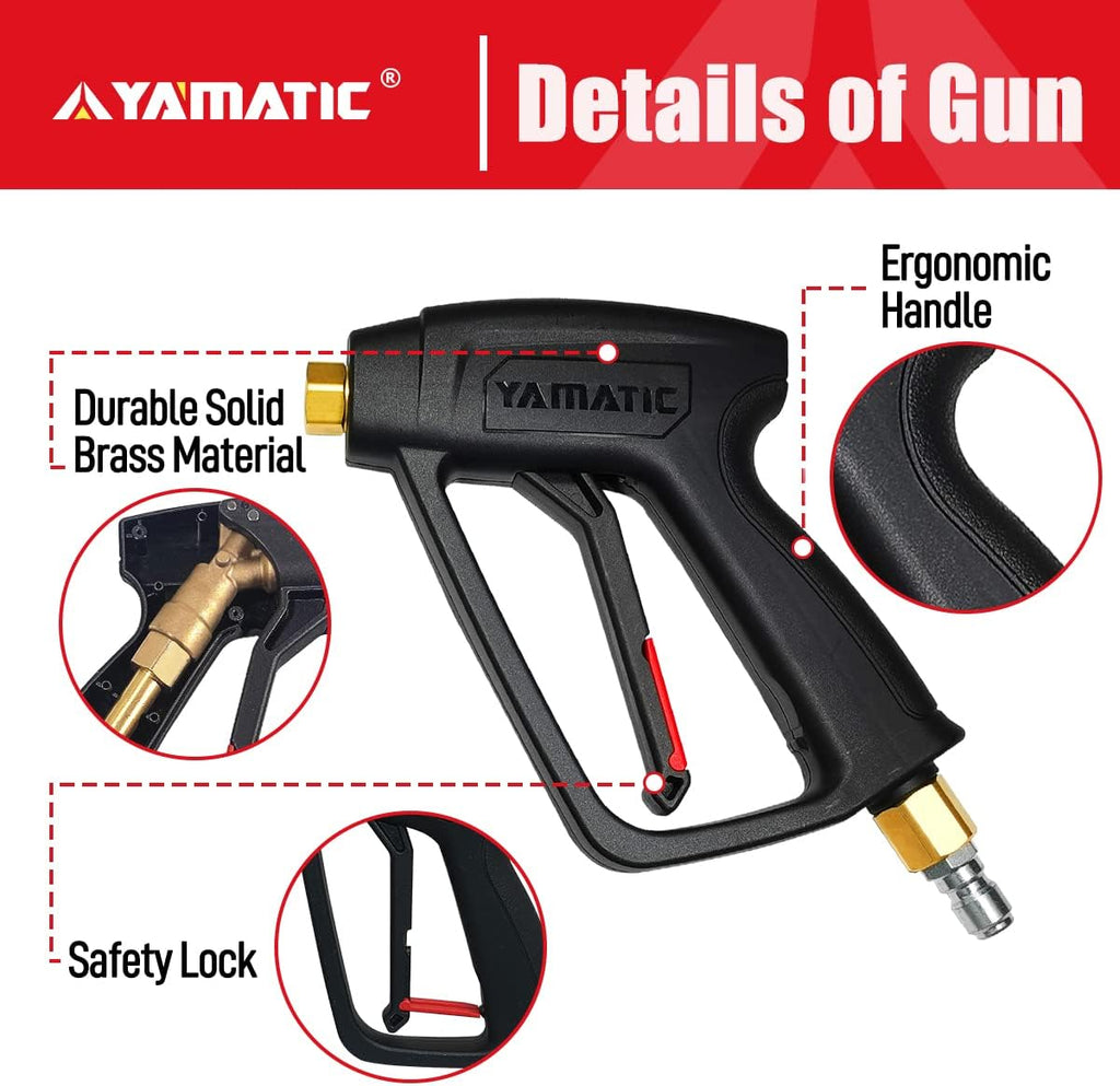 Short Pressure Washer Gun with 3/8" Swivel Quick Connect & M22 Fittings, Power Washer Wand Stubby Trigger Handle with 1/4" Quick Connect Outlet, 4000 PSI Q28324