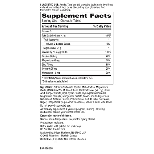 Caltrate Chewables 600 Plus D3 Plus Minerals Calcium Vitamin D Supplement, Cherry, Orange and Fruit Punch - 60 Count V27255