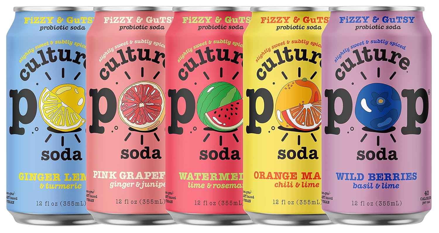 Sparkling Probiotic Soda, 40 Calories per can, 12 Fl Oz Cans, Pack of 5 U4697