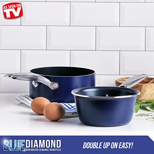 Blue Diamond Cookware Diamond Infused Ceramic Nonstick 1-Quart and 2-Quart Saucepan Pot Set A9047