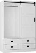 Solid Wood Armoire Wardrobe Closet with Sliding Barn Door, 4 Drawers, 3 Adjustable Shelves & Hanging Rod O972