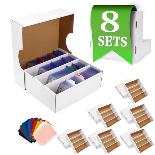 4 Pack White Cardboard Card Storage Boxes with 10 Dividers K1367