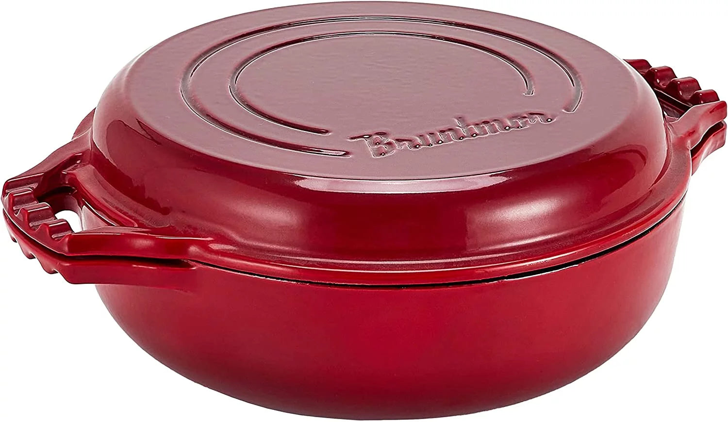 2-In-1 Enameled Cast Iron Cocotte Double Braiser Pan With Grill Lid E854816