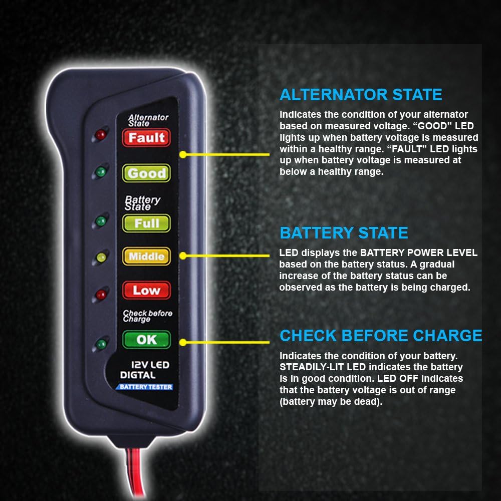 12V Car Battery Alternator Tester Pack of 2 X8098