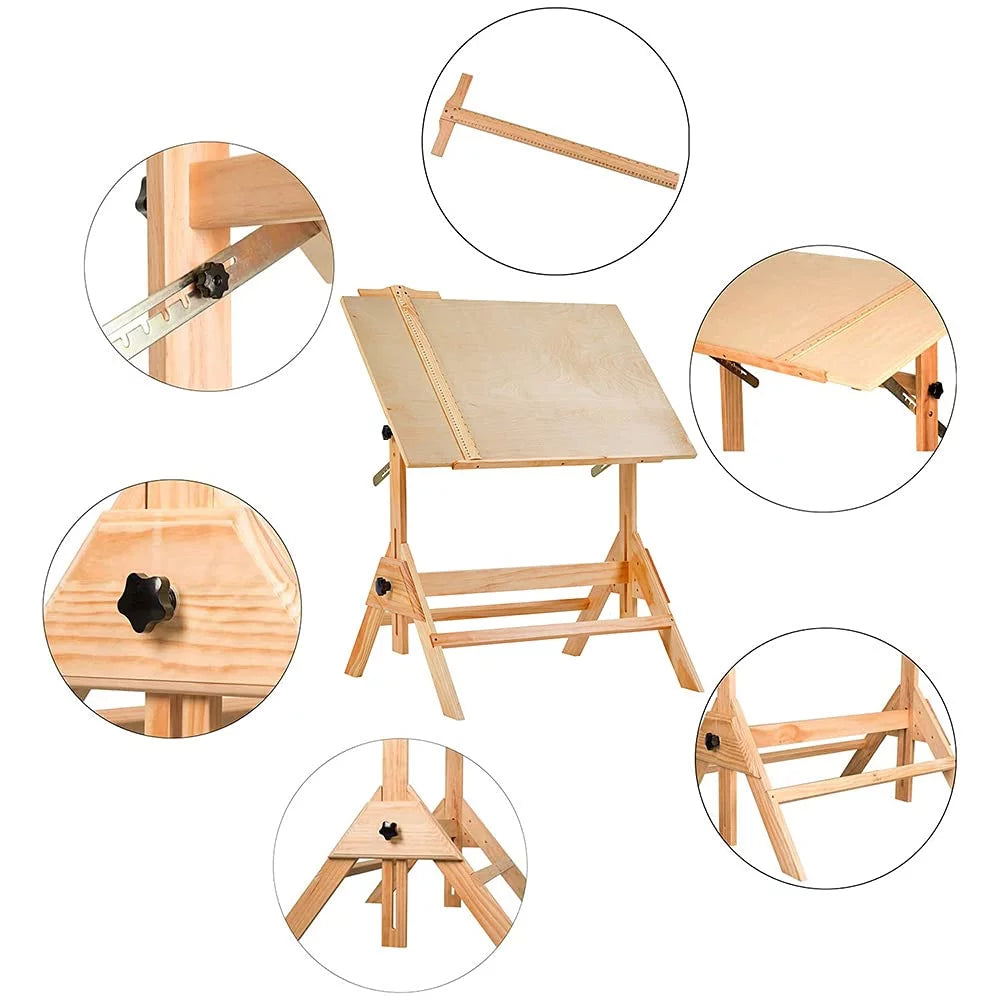 Solid Wood Drafting Table with 36" x 24" Angle Adjustable Top L9769