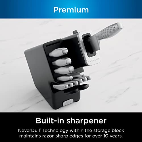 14-Piece German Stainless Steel Knife System with Built-in Sharpener, Stainless Steel/Black J34175