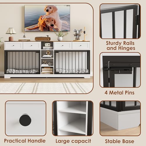 White Large Dog Crate with 4 Drawers and Shelves Y78297
