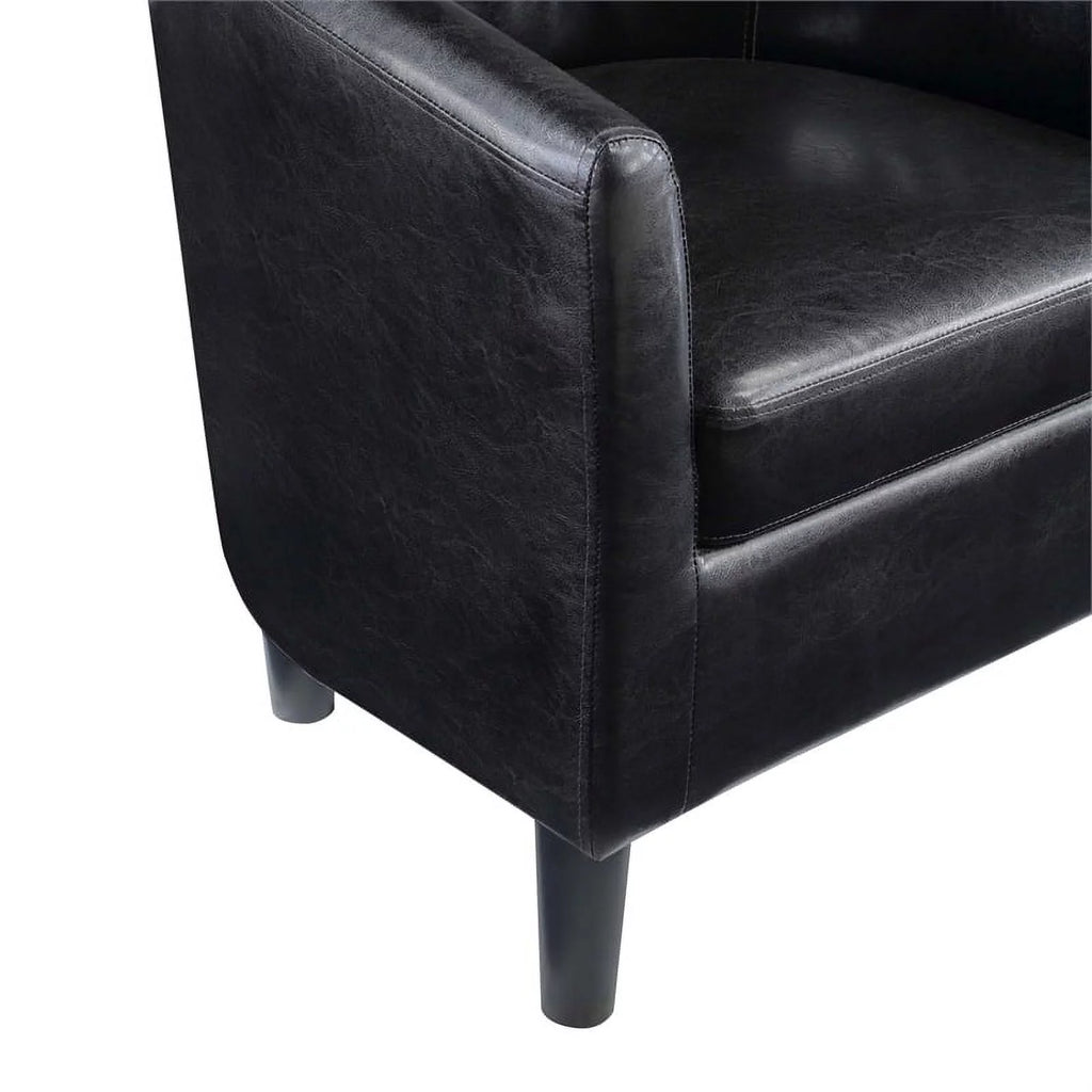Contemporary Faux Leather Accent Chair with Ottoman in Black Z9531