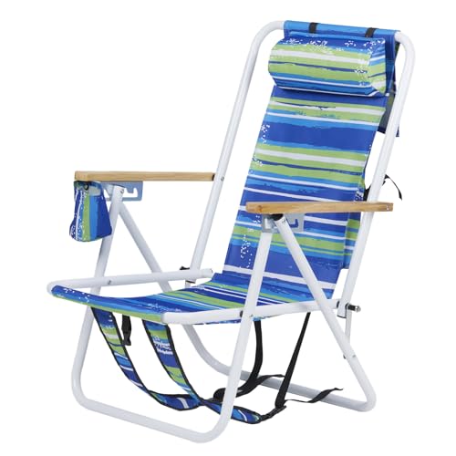 Set of 2 Blue Folding Heavy Duty Beach Camping Chairs with Cup Holder B782