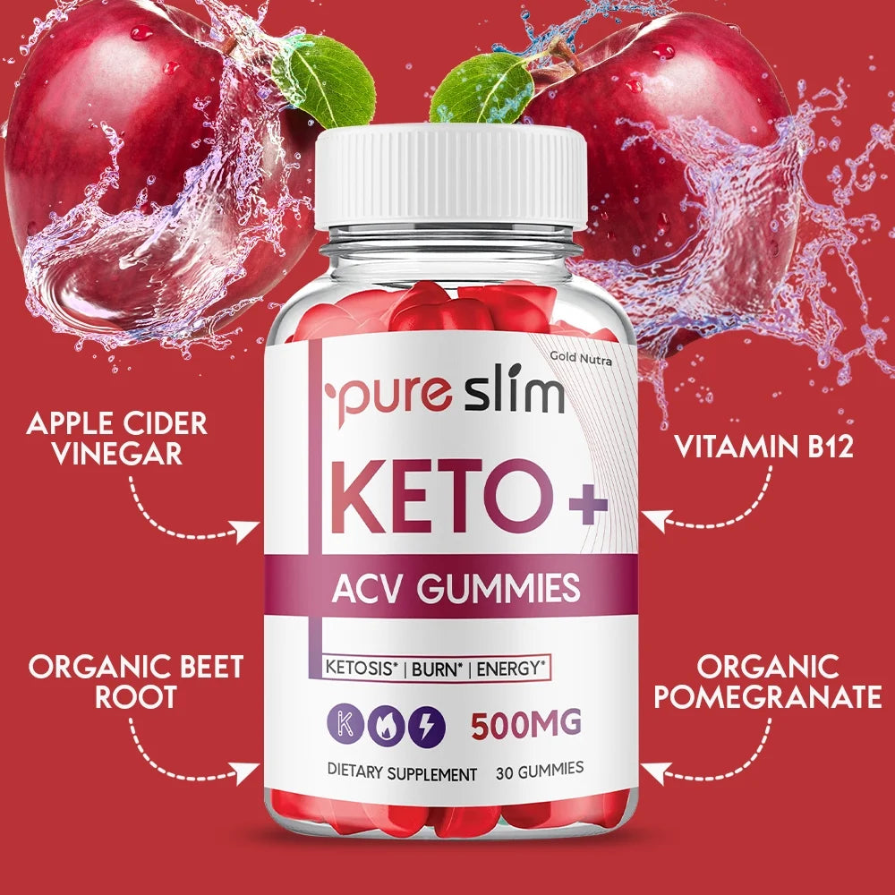 Pure Slim Keto ACV Gummies, Apple Cider Vinegar Gummy Dietary Supplement (2 Pack) Q758