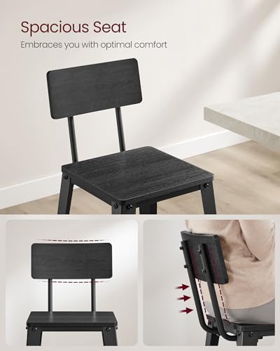 Set of 2 Bar Stools with Back, Steel Frame, Ash Black and Ink Black J879010