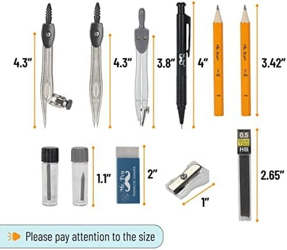 15 Piece Geometry Set with 6 Inch Swing Arm Protractor O80004