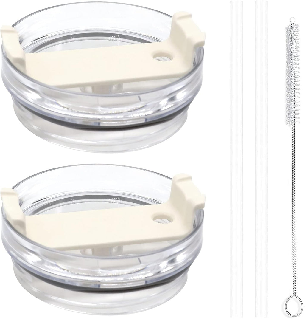 2 Pack Replacement Tumbler Lids for 40oz Travel Tumbler with Plastic Straws and Cleaning Brush B457