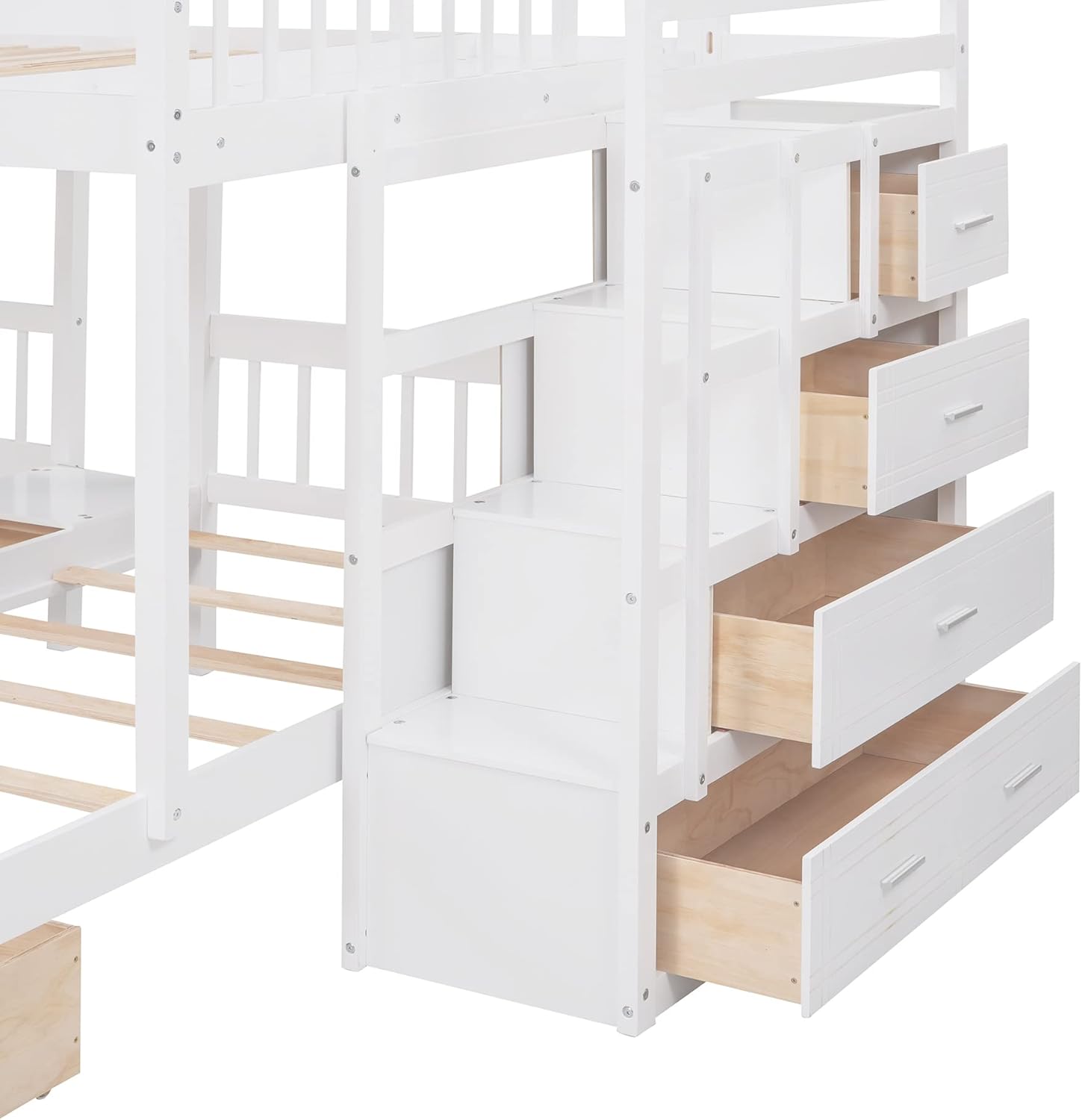 L-Shaped Triple Bunk Beds with Staircase and 2 Storage Drawers V1430
