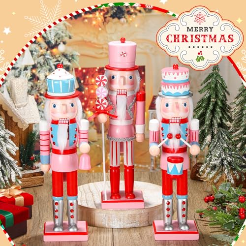 3 Pcs Pink Wooden Nutcracker Figures O675