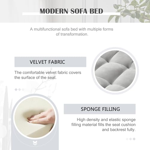 Grey 3 in 1 Convertible Sleeper Sofa Bed with Adjustable Backrest F3235
