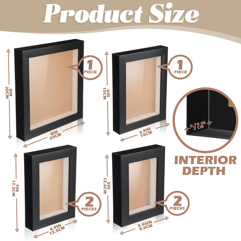 6 Pcs Black Wood Shadow Box Frame Set T790578