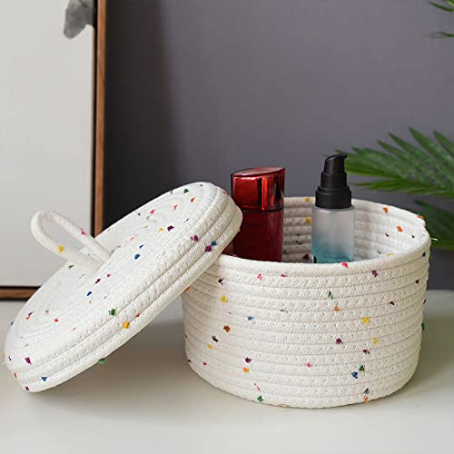 Cotton Rope Storage Basket with Lid Round Small Woven Basket F579