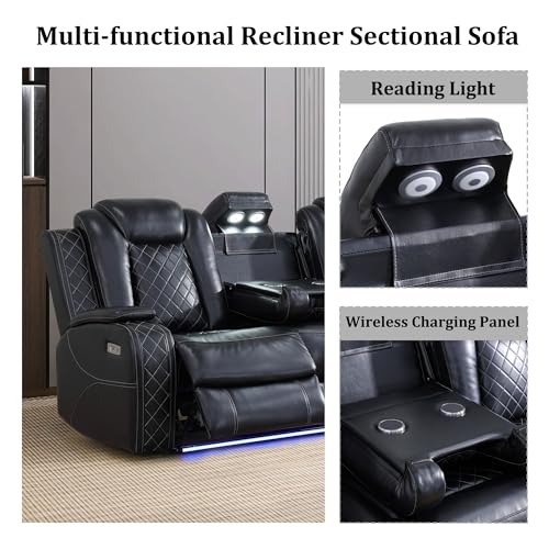 Black 6 Seat Power Reclining Sectional Sofa with LED Light K131