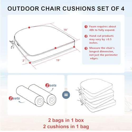 Outdoor Chair Cushions 19"x19"x2" Set of 4 Waterproof Seat Cushion with Removable Cover A1210