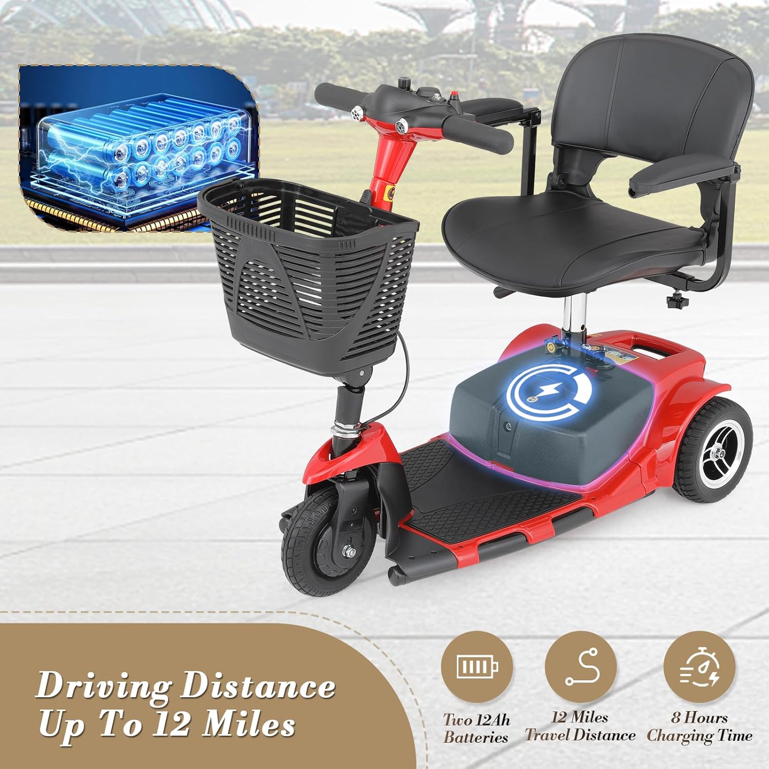 Red 3 Wheel Foldable Mobility Scooter with Seat L4932