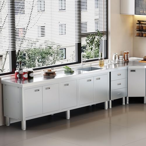 Freestanding Stainless Steel Utility Sink with Cabinet, 21.66 x 63 x 35.43 inches Z990