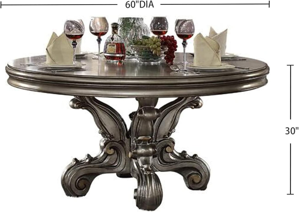 Antique Platinum Round Dining Table with Single Pedestal E450128