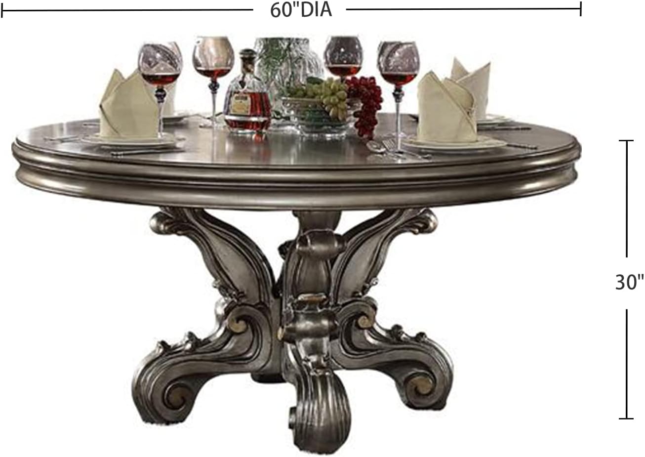 Antique Platinum Round Dining Table with Single Pedestal E450128