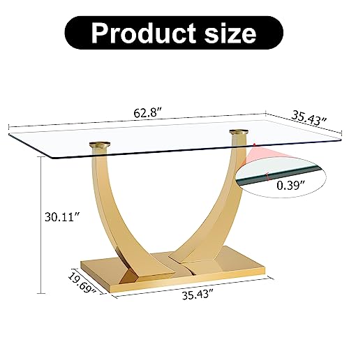 63" Glass Dining Table with Tempered Glass Top W76483