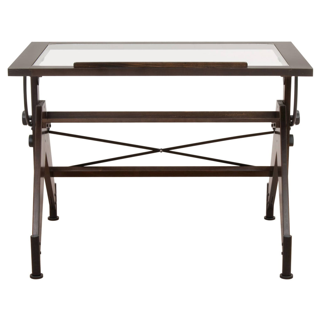 Dark Walnut/Black Glass Top Drafting Table G233