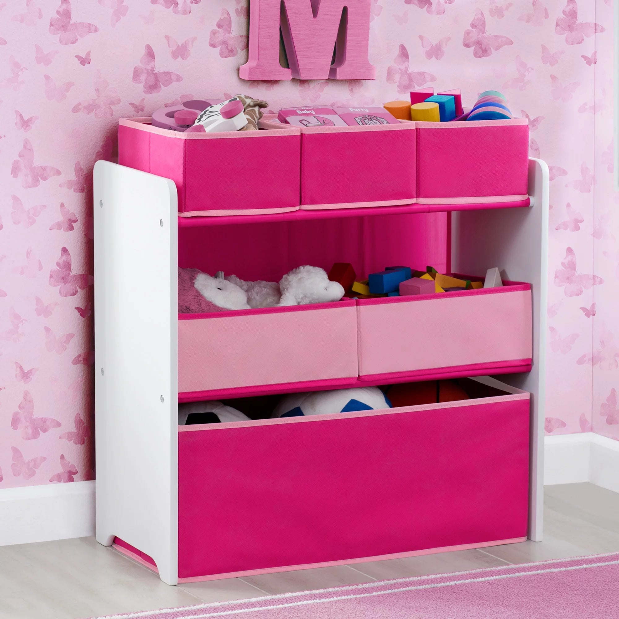 White/Pink 6 Bin Toy Organizer O407013