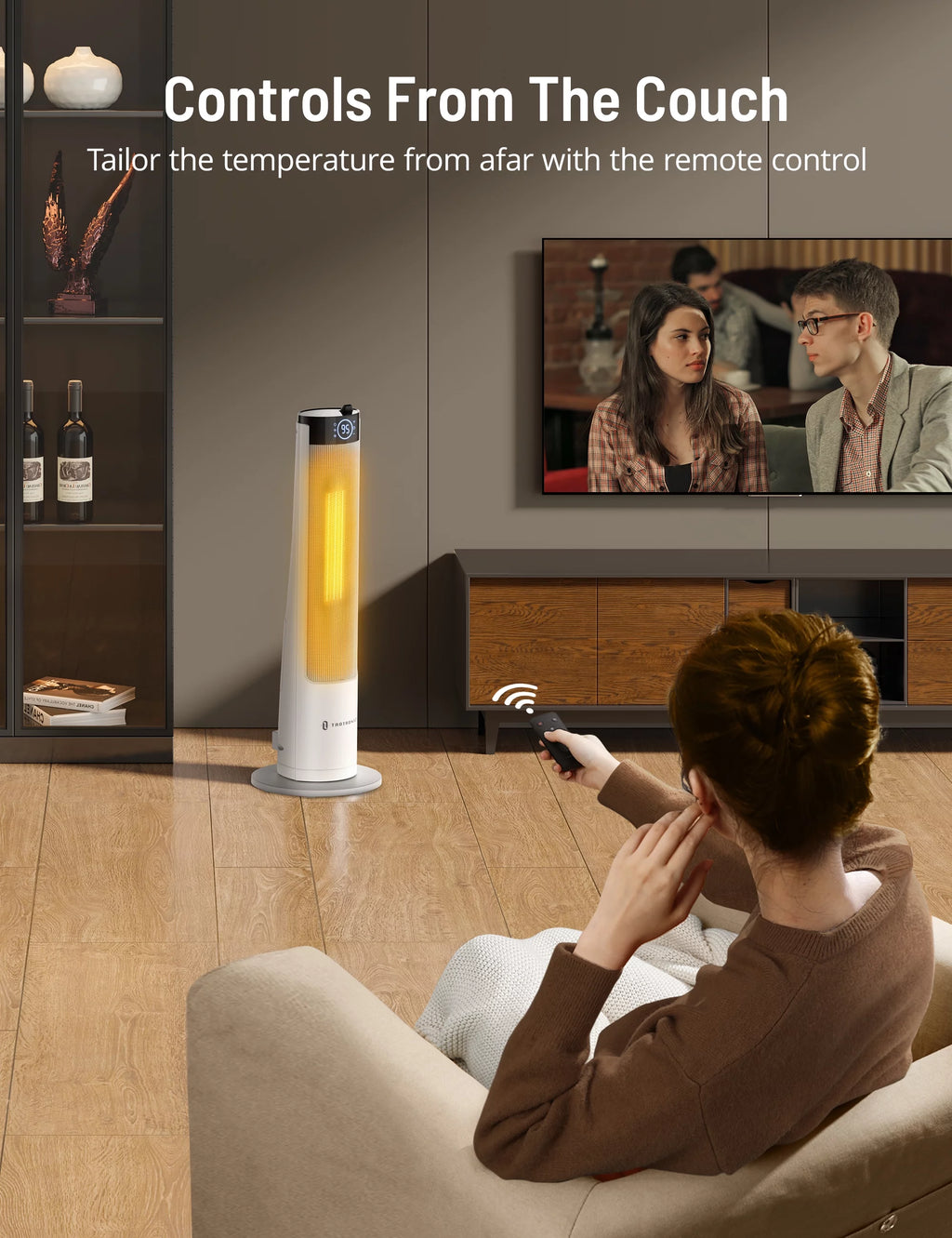 2-in-1 Tower Space Heater with Adjustable Thermostat, 3 Heat Levels, Mist, 1L Water Tank, 12H Timer M8010