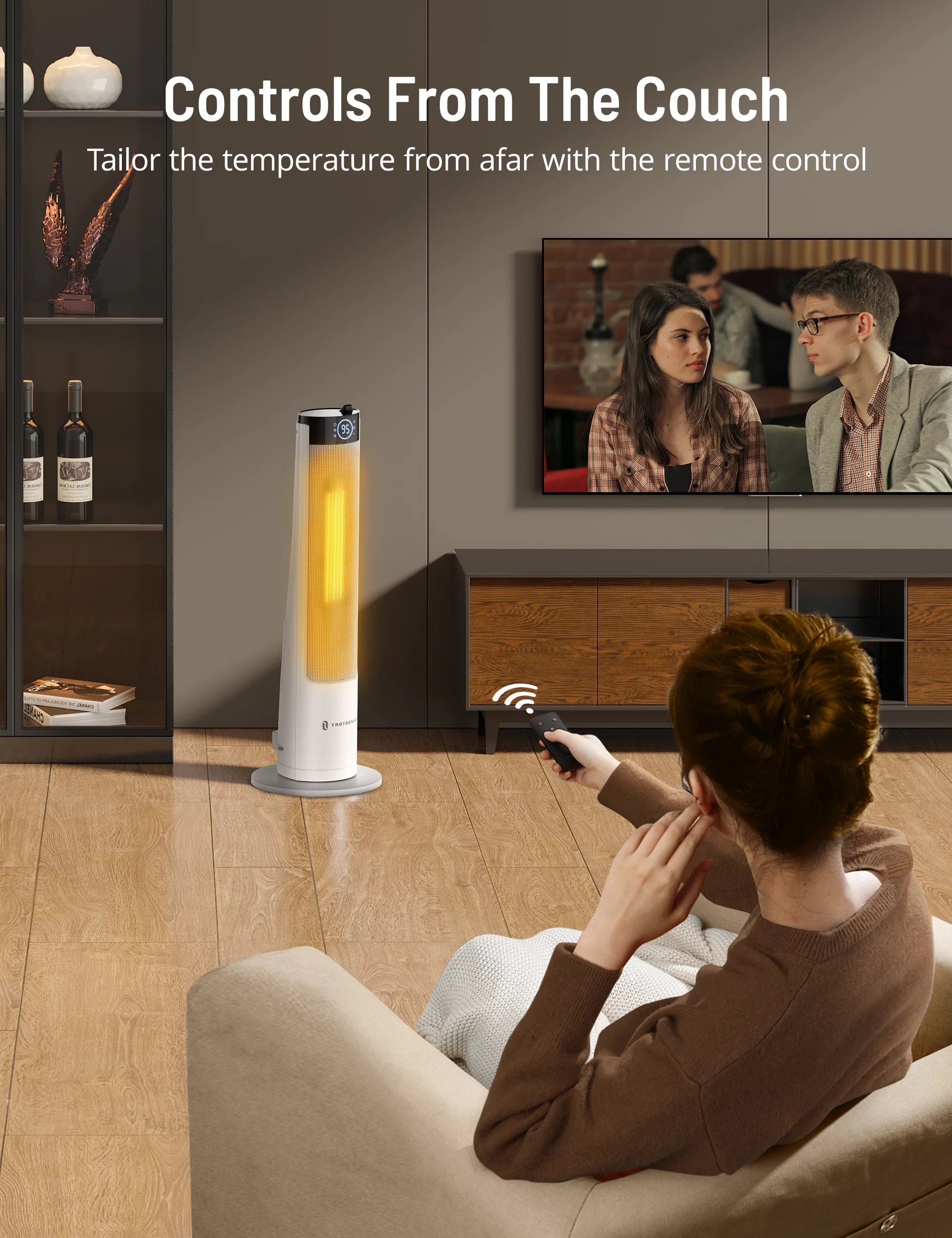 2-in-1 Tower Space Heater with Adjustable Thermostat, 3 Heat Levels, Mist, 1L Water Tank, 12H Timer M8010