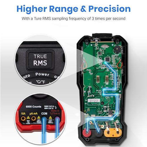 Digital Multimeter Voltmeter Tester TRMS 6000 Counts Red T374