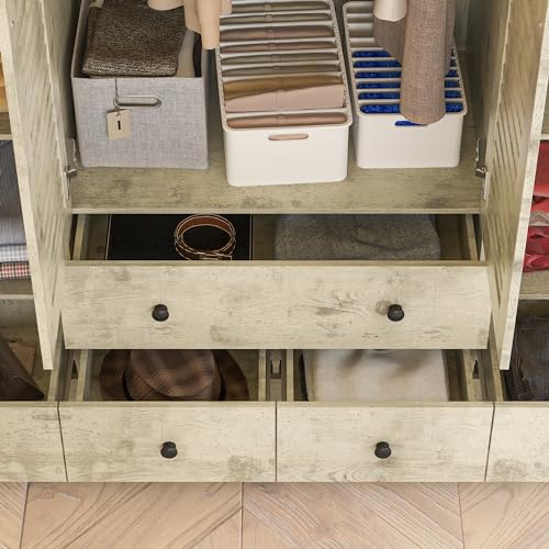 Light Brown 10 Shelves 4 Drawers Wooden Wardrobe Armoire W4624