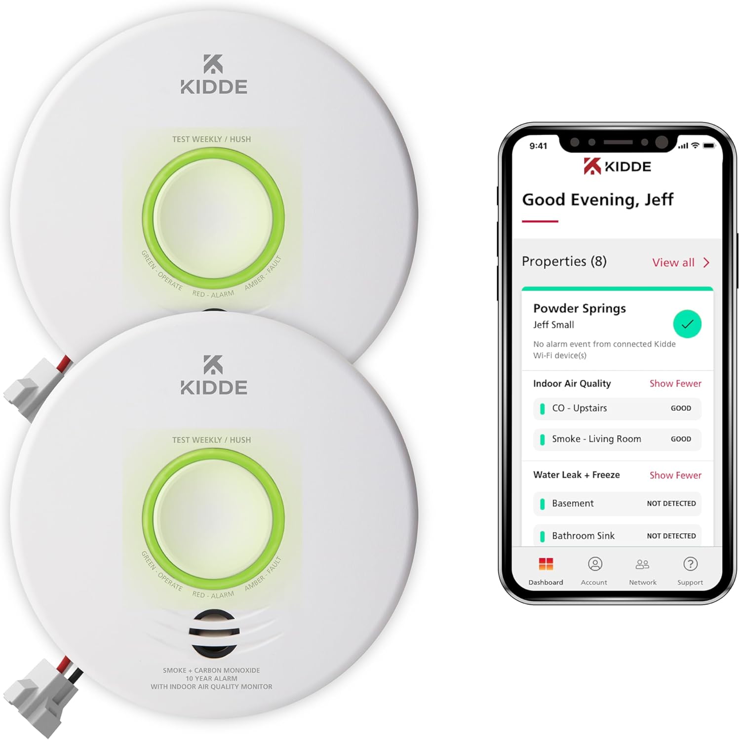 Smart Smoke & Carbon Monoxide Detector with Indoor Air Quality Monitor, Hardwired w/Battery Backup S22542