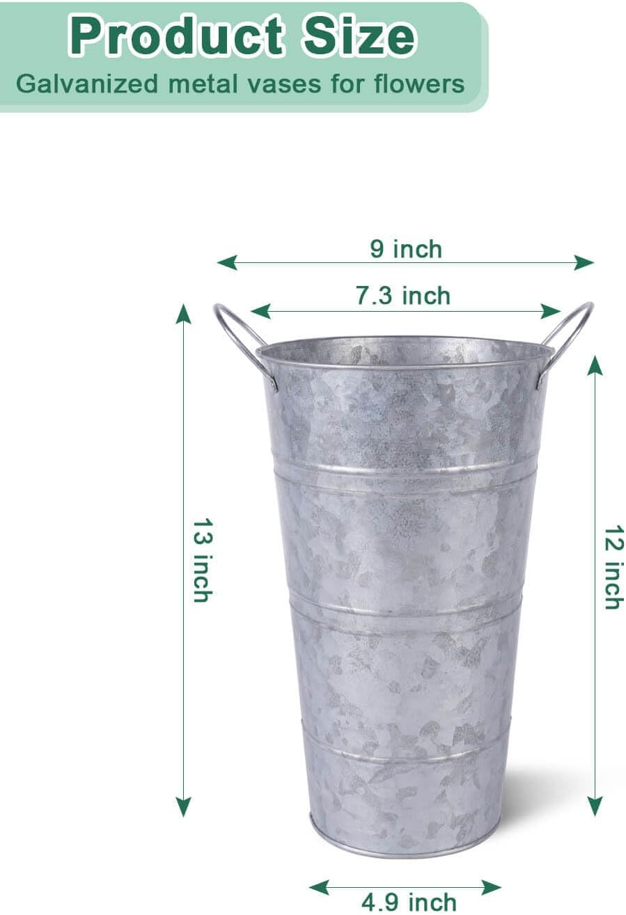 6 Pcs Galvanized Metal Vases with Handles (Silver) N178