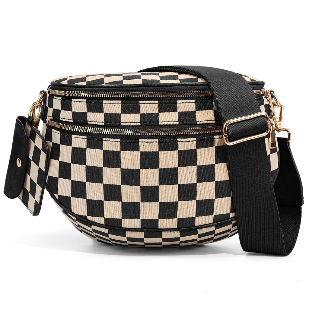 Ounamei Checkered Crossbody Bum Bag for Women Large Capacity Belt Bag for Moms & Everyday Travel