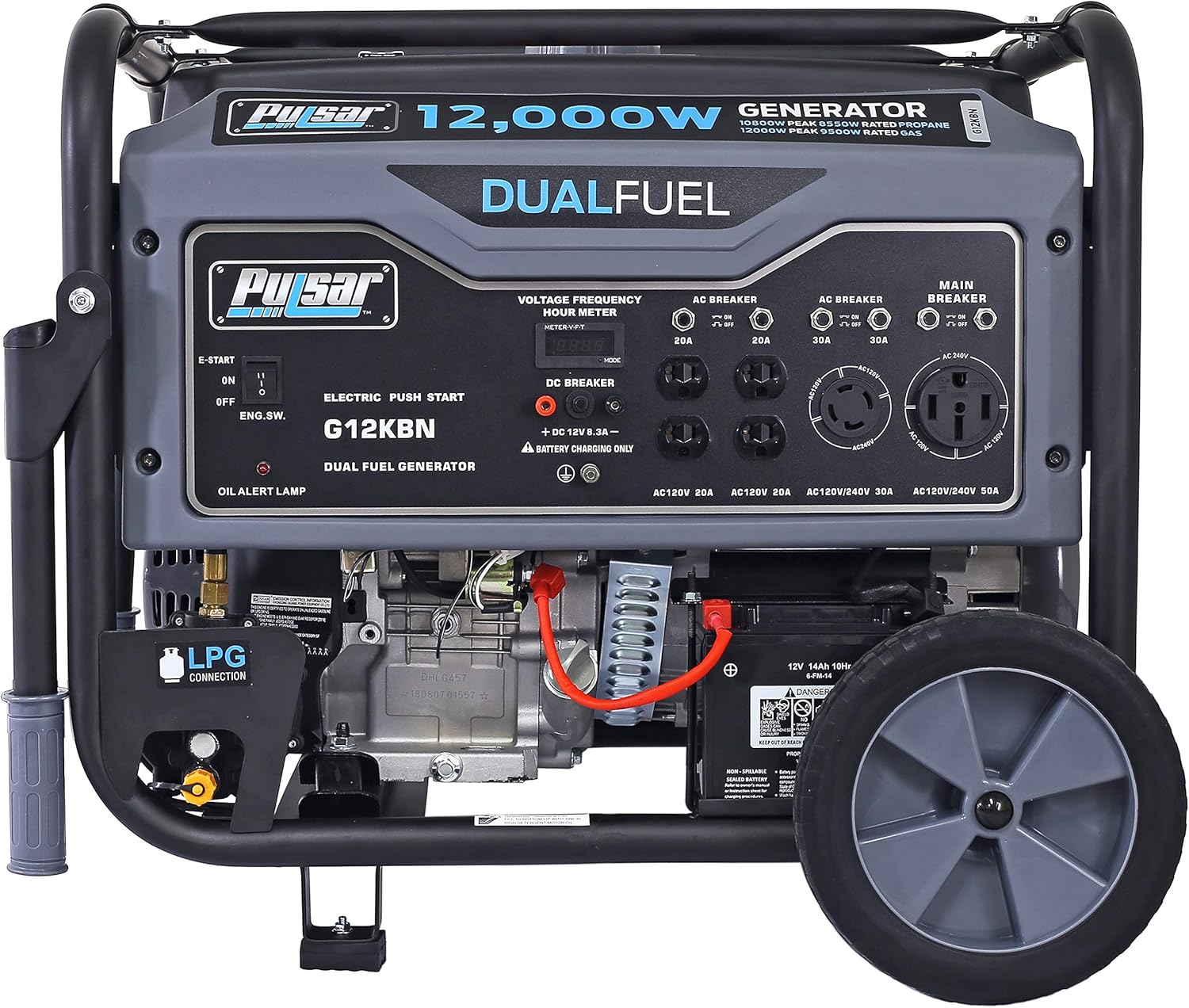 Heavy Duty Portable Dual Fuel Generator - 9500 Rated Watts & 12000 Peak Watts - Gas & LPG - Electric Start L2403