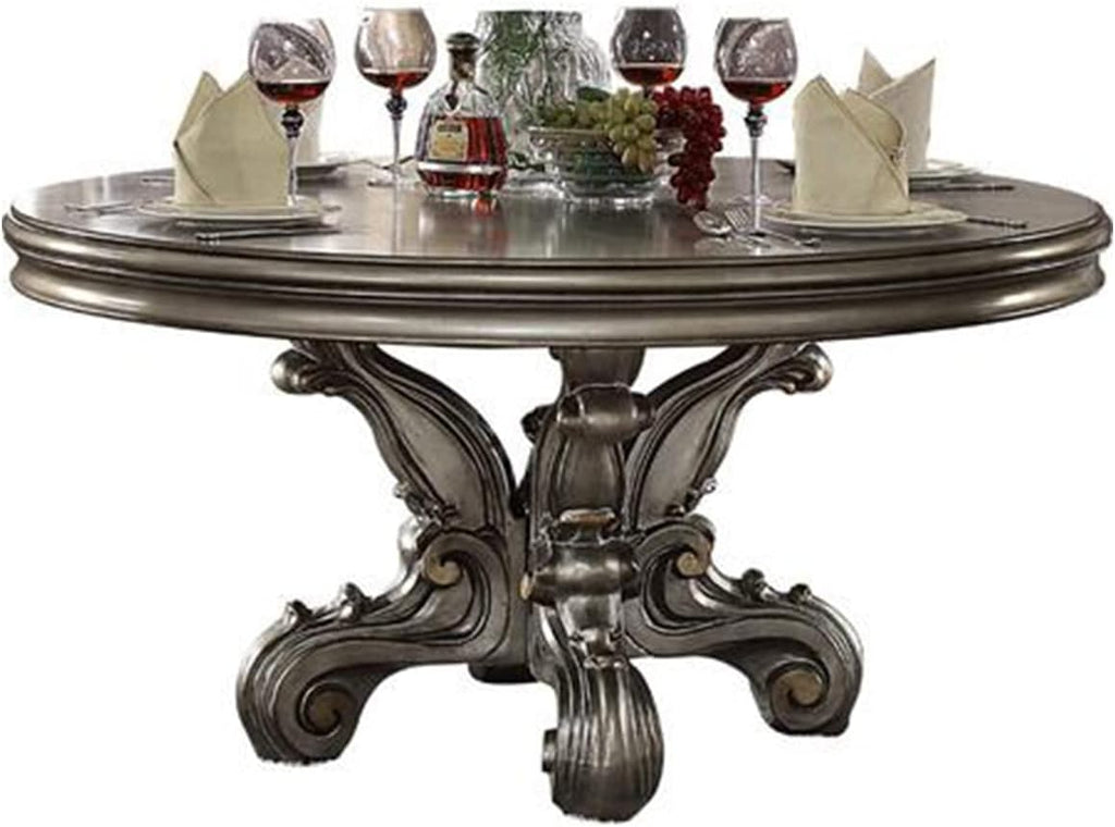 Antique Platinum Round Dining Table with Single Pedestal E450128