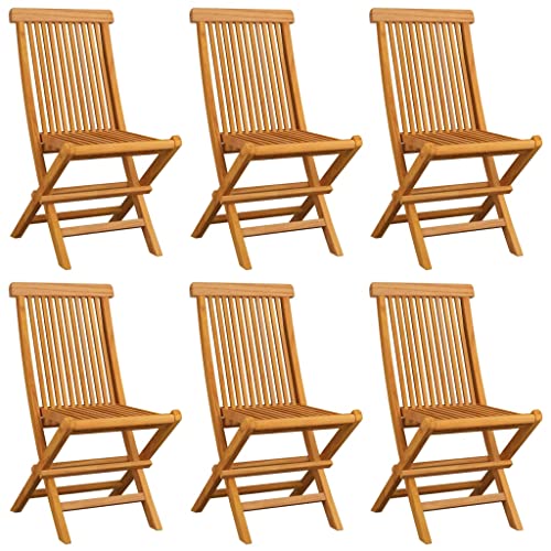 6 pcs Solid Teak Wood Folding Patio Chairs with Beige Cushions F621722
