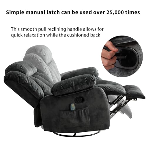 Grey Fabric Manual Swivel Rocker Recliner Chair M172300