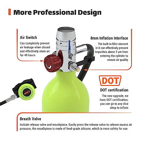 Mini Scuba Tank 1.0L Capacity Portable Diving Gear Emergency Backup Diving Tank R530