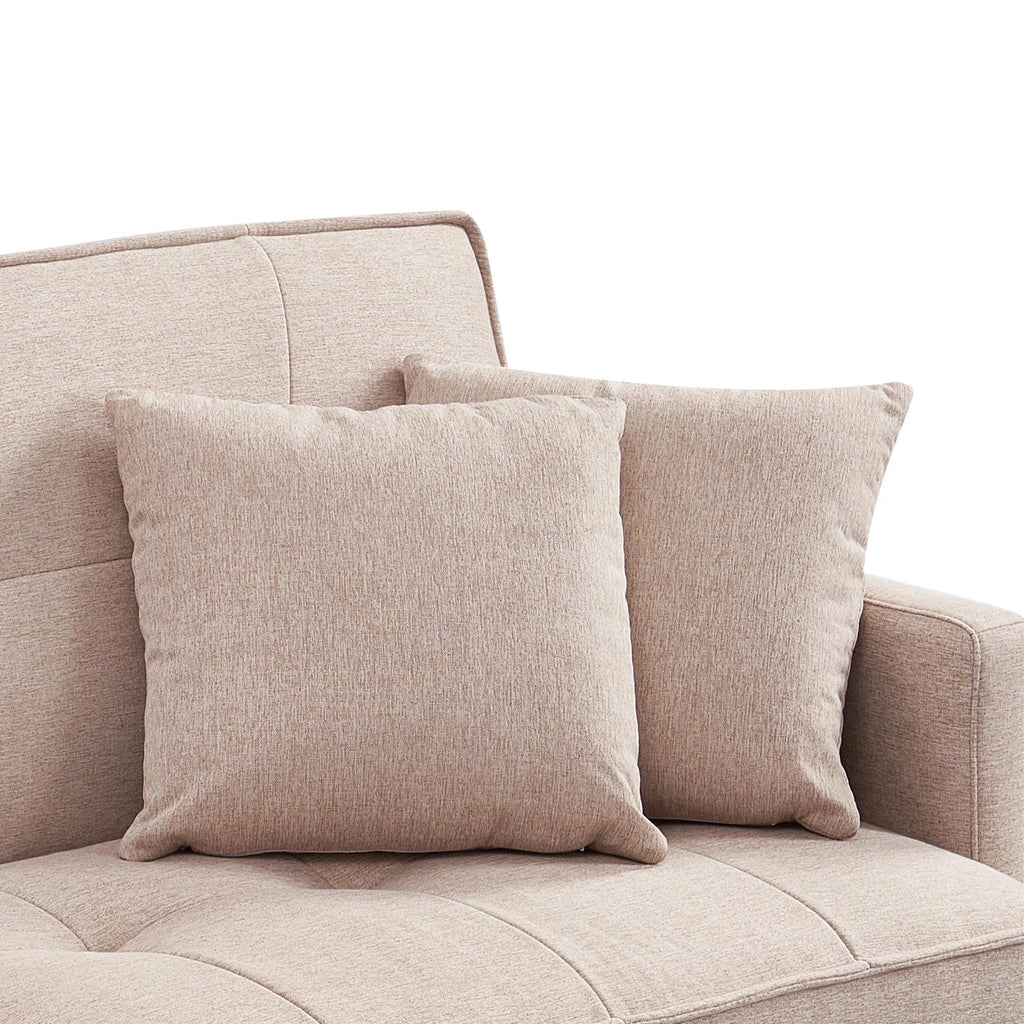 84.6 in. Extra Long Tufted Beige Fabric Futon Adjustable Sofa Bed I7373