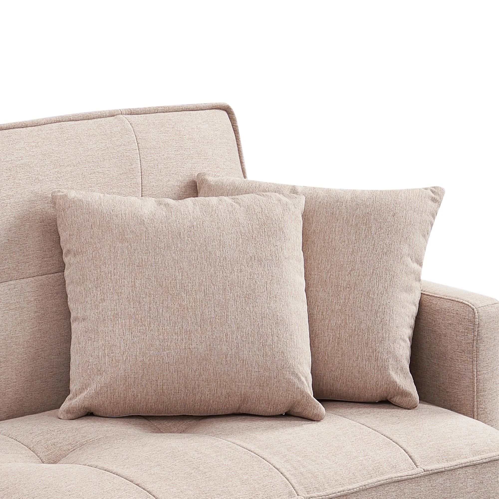 84.6 in. Extra Long Tufted Beige Fabric Futon Adjustable Sofa Bed I7373