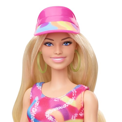 Skating Doll with Neon Outfit, Retro Gymnastics Suit, Pink Biker Shorts, Sun Shield, Neon Green Hoop Earrings, Skating Equipment, Impala Inline Skates E223
