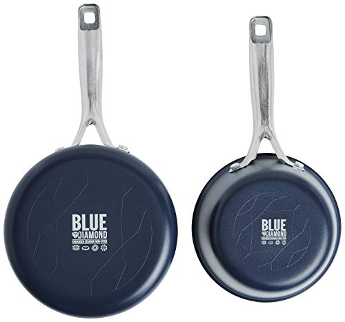 Blue Diamond Cookware Diamond Infused Ceramic Nonstick 1-Quart and 2-Quart Saucepan Pot Set A9047